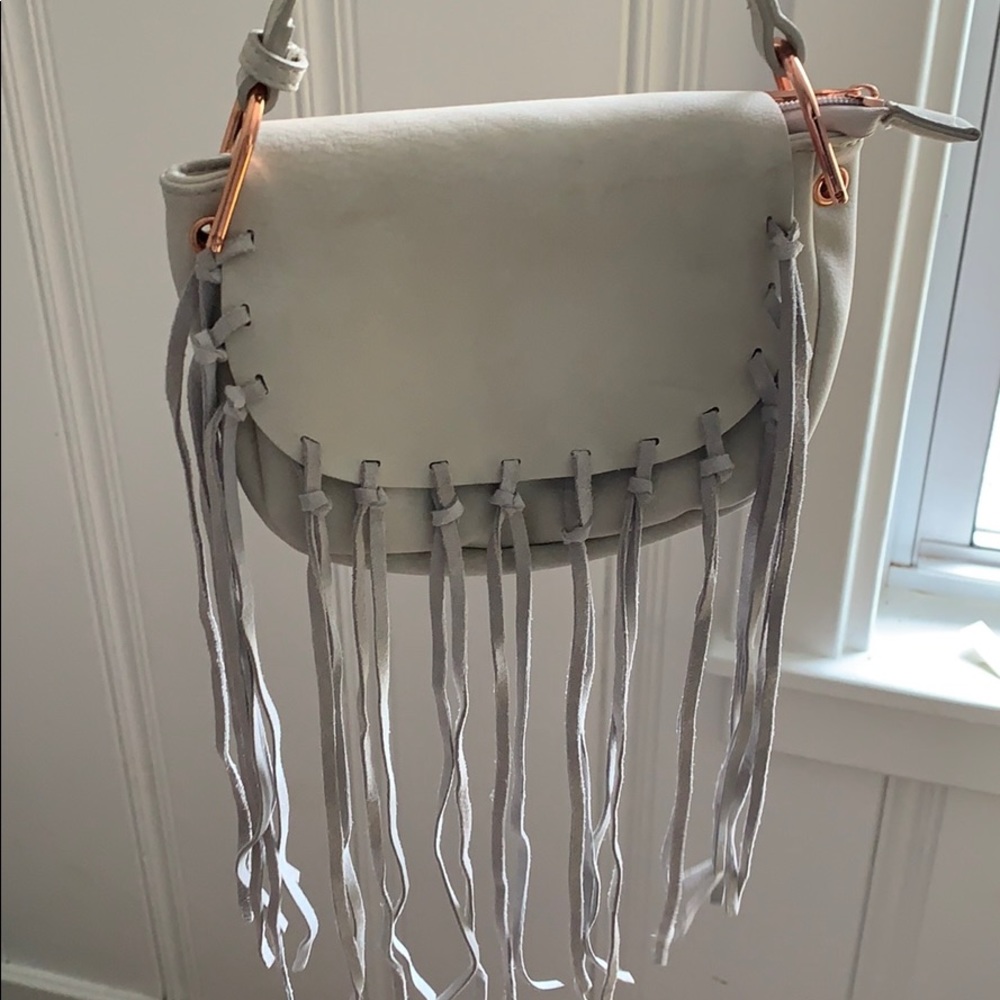 Free People leather fringe grey crossbody bag